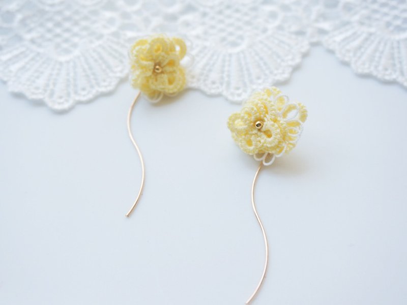 Handmade Tatting Earrings, Lace Earrings, Cotton (Flower) - ต่างหู - ผ้าฝ้าย/ผ้าลินิน 