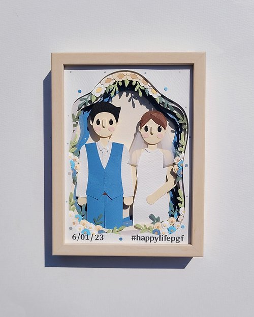 lita-craft Layered custom papercut frame: wedding day theme.