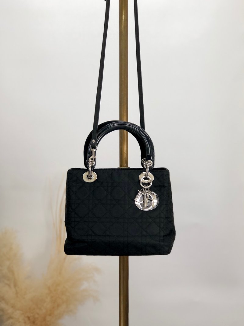 【 日本直送　名牌中古包 】Christian Dior クリスチャン ディオール カナージュ ハンドバッグ 2Way ブラック ナイロン bgdau3 - 手提包/手提袋 - 尼龍 黑色