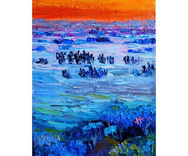 抽象サンセット絵画油絵オリジナルアートアートワークインパスト