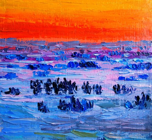 抽象サンセット絵画油絵オリジナルアートアートワークインパスト