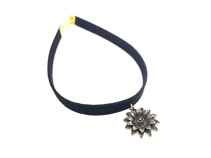 "Bronze Sunflower-Black" - Necklaces - Genuine Leather Black