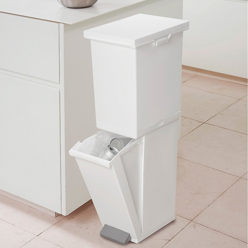 Japan TONBO NEO series stepping double-layer sorting trash can 36L - Trash Cans - Plastic White