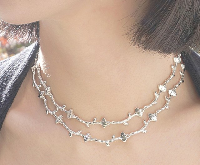 925 Sterling Silver Flower chain choker necklace Silver Shop LAYOVV Necklaces Pinkoi