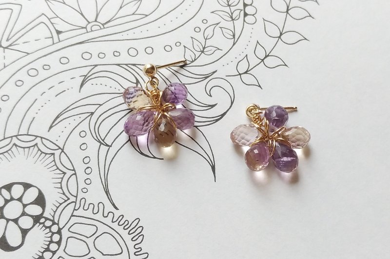 Purple Trivia - Water Drop Cutting Amethyst 14K Gold Earrings Ear Clip / 14KGF - Earrings & Clip-ons - Gemstone Purple
