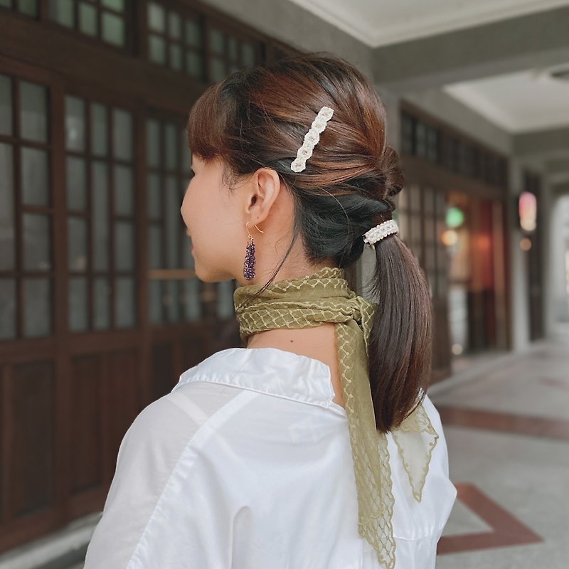 Japanese cotton Linen weave ponytail holder / hair band clip / hair accessories - Hair Accessories - Cotton & Hemp White