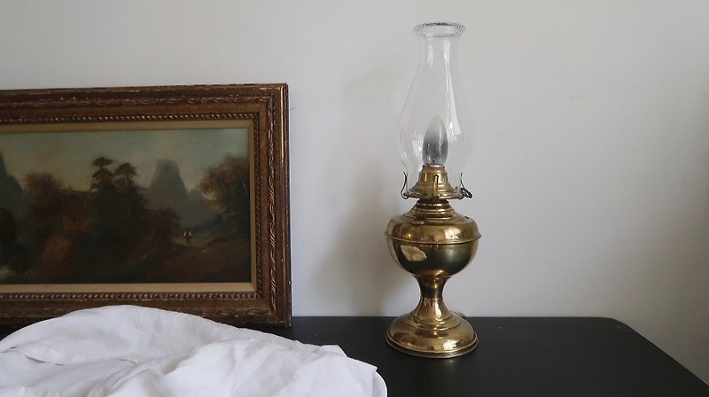 Bronze glass oil lamp - โคมไฟ - ทองแดงทองเหลือง 