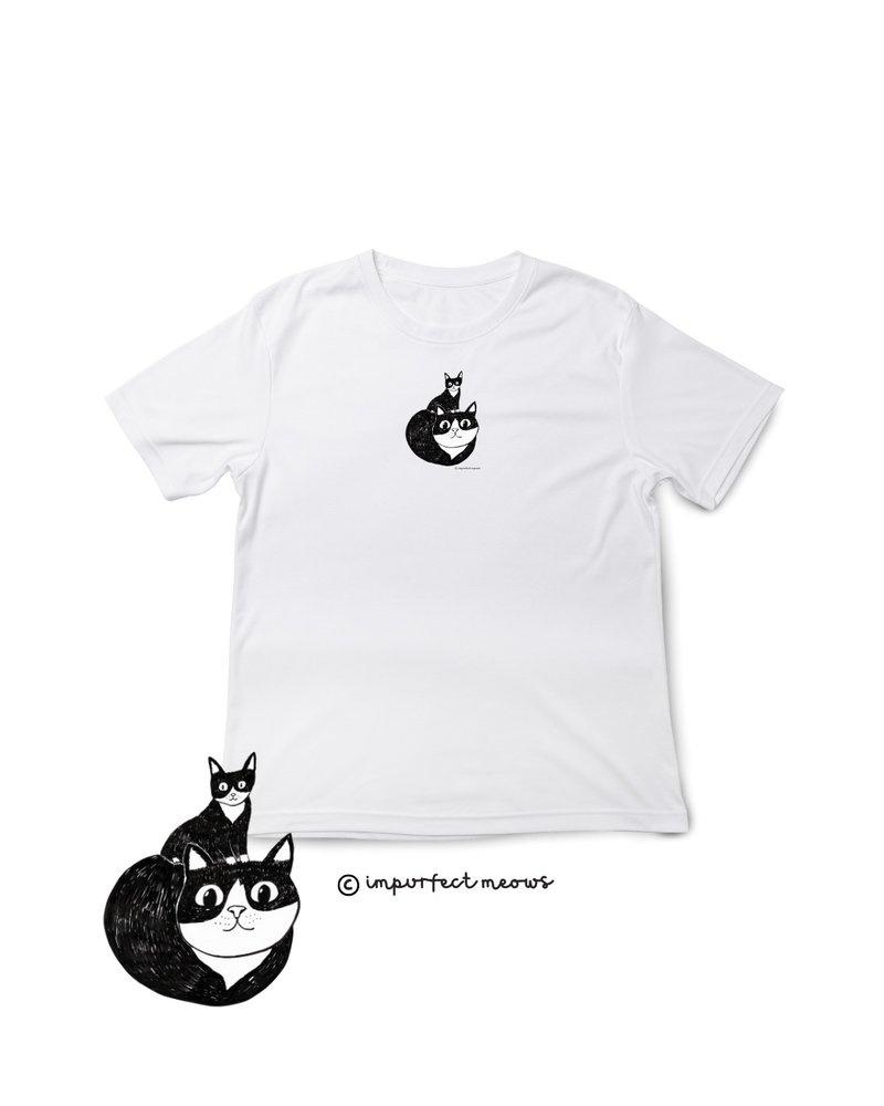 不完美貓咪 Impurfect Meows | 禮服貓T-Shirt - 白 - 帽T/大學T - 棉．麻 白色