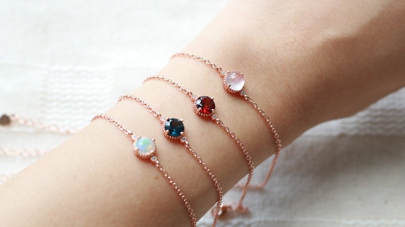 -【Ophelia】- Natural stone sterling silver bracelet - Bracelets - Semi-Precious Stones Multicolor