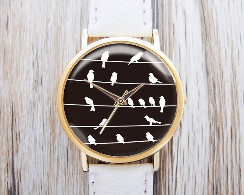 Little Bird on Telephone Pole-Ladies' Watches/Men's Watches/Unisex Watches/Accessories【Special U Design】 - Women's Watches - Other Metals Black