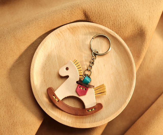 Handmade Leather Carousel Rocking Horse Keychain Bag Charms 