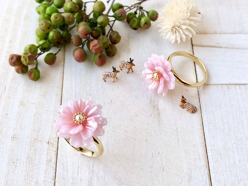 Cherry Blossoms　桜ふわりリング　11号フリーサイズ - リング - 粘土 ピンク