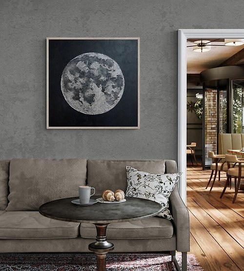 JuliaKotenkoArt Abstract silver moon oil painting on canvas painting Wall Ar for Living room