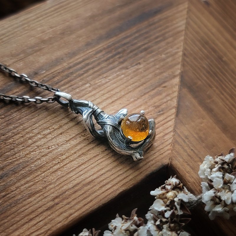 【Heterotic】-Whiskey Stone Sterling Silver Necklace - สร้อยคอ - เงินแท้ สีส้ม