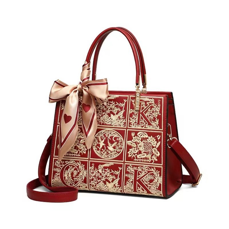 Genuine Leather Red Bag Genuine Leather Wedding Bag Bridal Genuine Leather Bag Premium Crossbody Handbag New Year Gift - กระเป๋าถือ - หนังแท้ สีแดง
