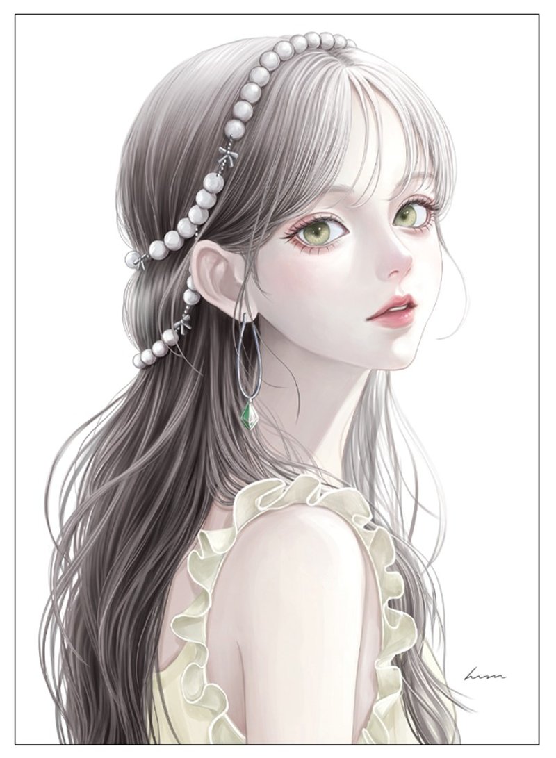 Pearl Headband Girl - Cards & Postcards - Paper 