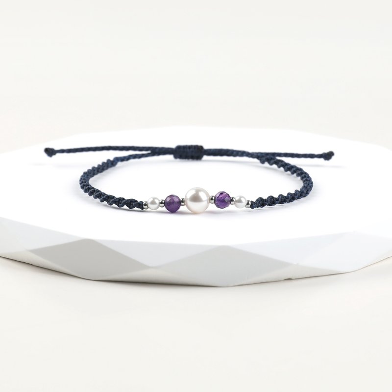 February birthstone amethyst Austrian pearl macrame knot bracelet - สร้อยข้อมือ - ขี้ผึ้ง หลากหลายสี