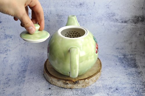 Mushroom teapot amanita 735ml, handmade ceramic kettle 25oz, fairy