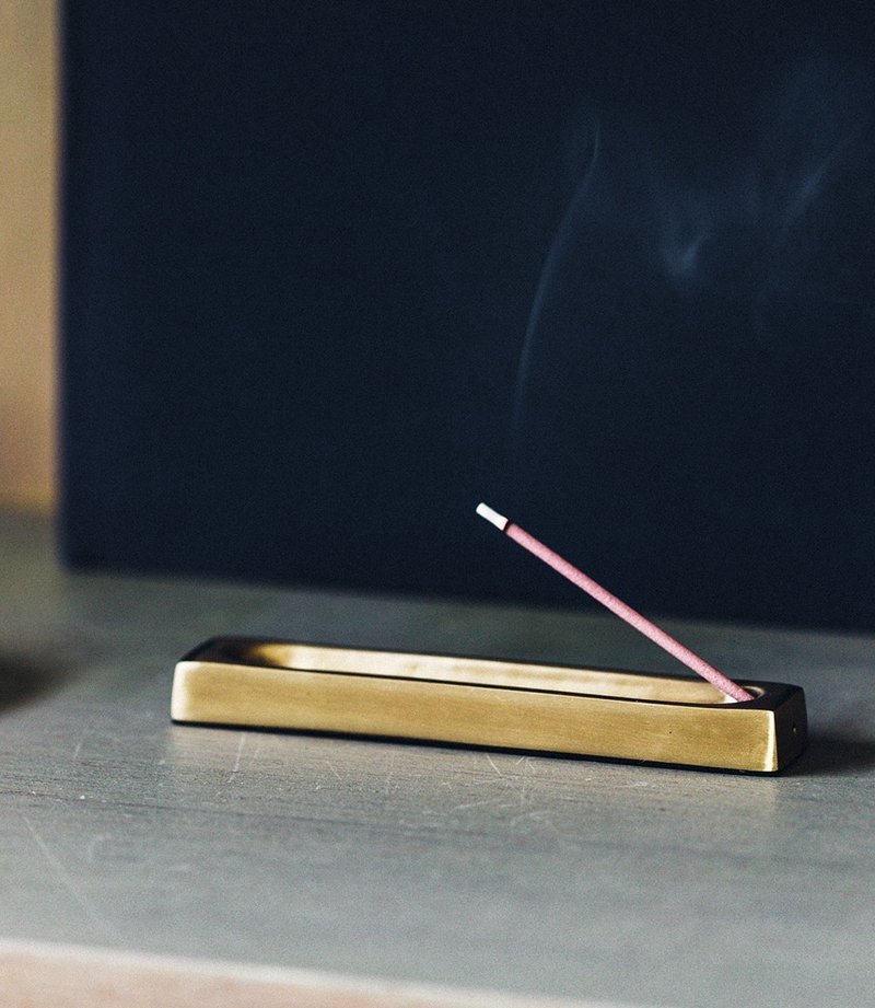 Japan Fog Linen Work - Handmade Brass Rectangular Incense Holder - Items for Display - Copper & Brass Gold