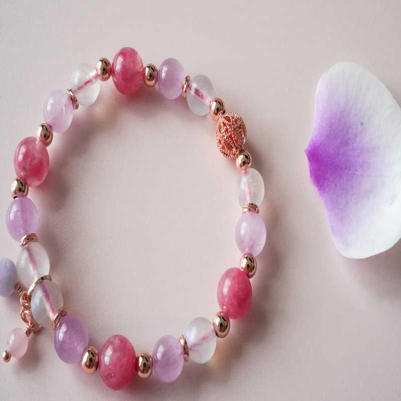 Roseglow Purple Lithium Blue Moonlight 14KGF Rose Gold Bracelet - สร้อยข้อมือ - คริสตัล หลากหลายสี