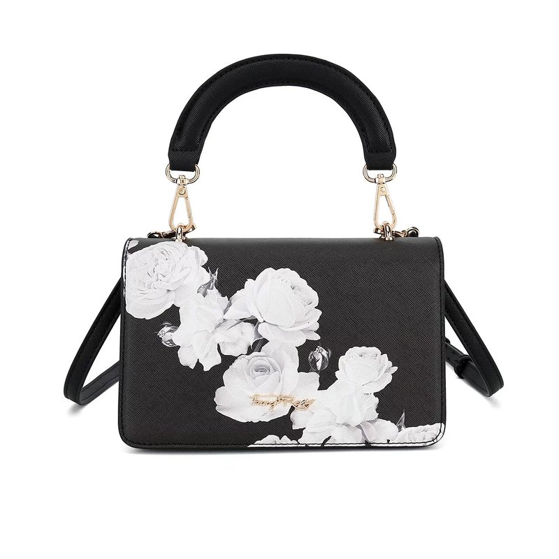 Fresh Print Handle Flap Bag - Messenger Bags & Sling Bags - Faux Leather Black