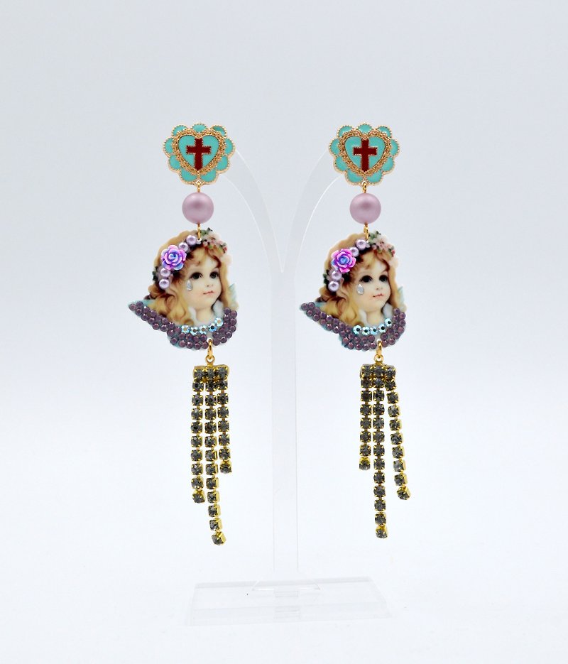 Girls pattern decorated Swarovski Crystal Stone - Earrings & Clip-ons - Other Materials 