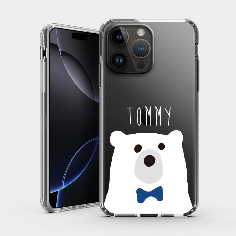 可客製化文字 大頭白熊 IPHONE i16 i15 i14 i13 i12手機殼 PS166 - 手機殼/手機套 - 塑膠 白色