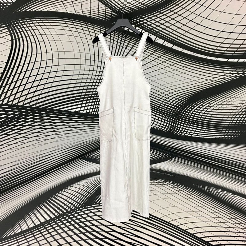 二手 FASHION CO., 米白色 口袋 鋸齒縫線 吊帶裙 CA807 - 洋裝/連身裙 - 聚酯纖維 白色