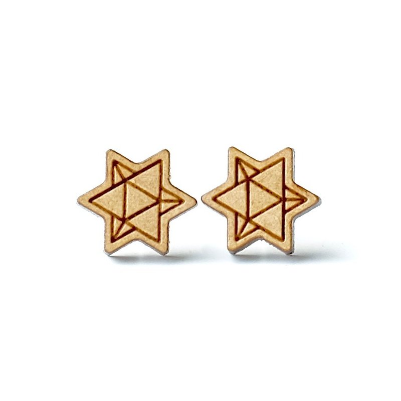 Plain wood earrings-Star - ต่างหู - กระดาษ สีนำ้ตาล