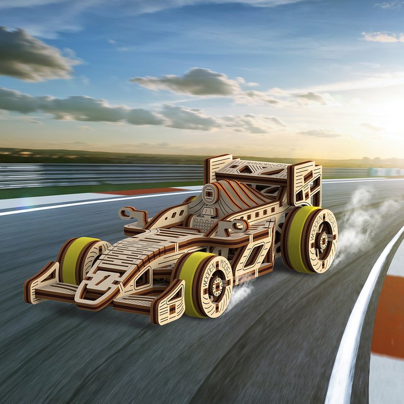 手作動力模型 F1賽車 木製組合可動玩具 - 木工/竹藝/紙雕 - 木頭 卡其色