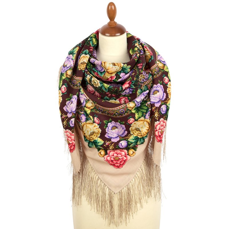 Pavlovo Posad Russian Shawl 100% Wool Scarf Wrap Silk Fringe 125x125 cm 2000-2 - 絲巾 - 羊毛 多色
