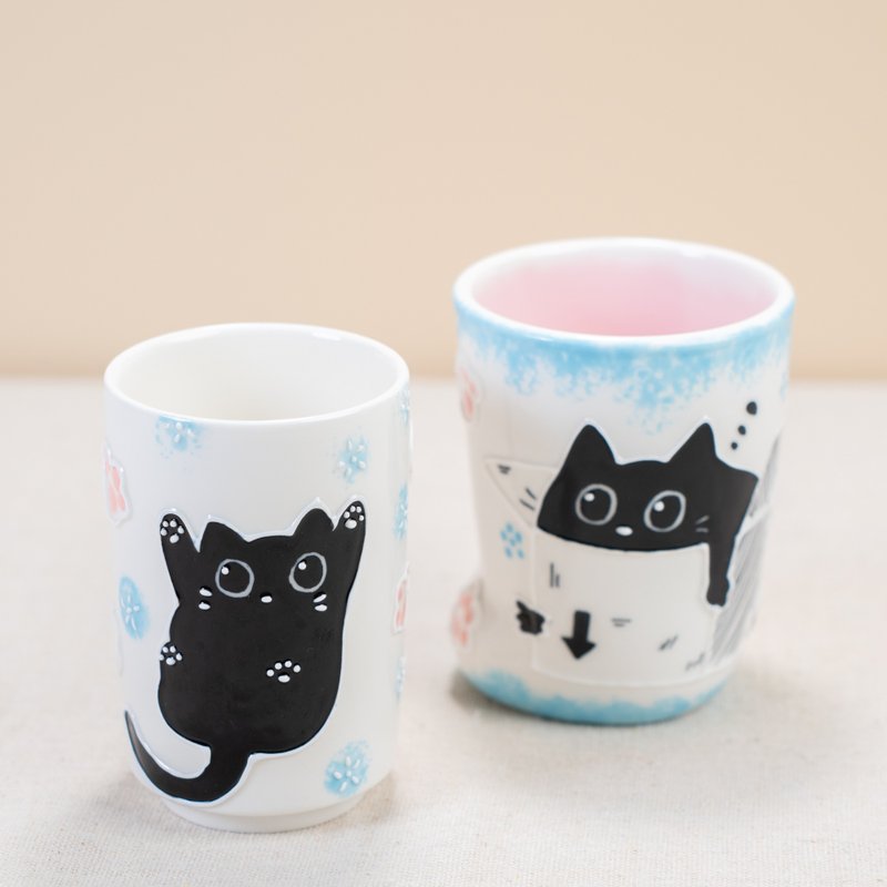 Kawaii Black Kitty Espresso Cups Ceramic Animal Coffee Mugs Cute Tiny Cat - Mugs - Pottery White