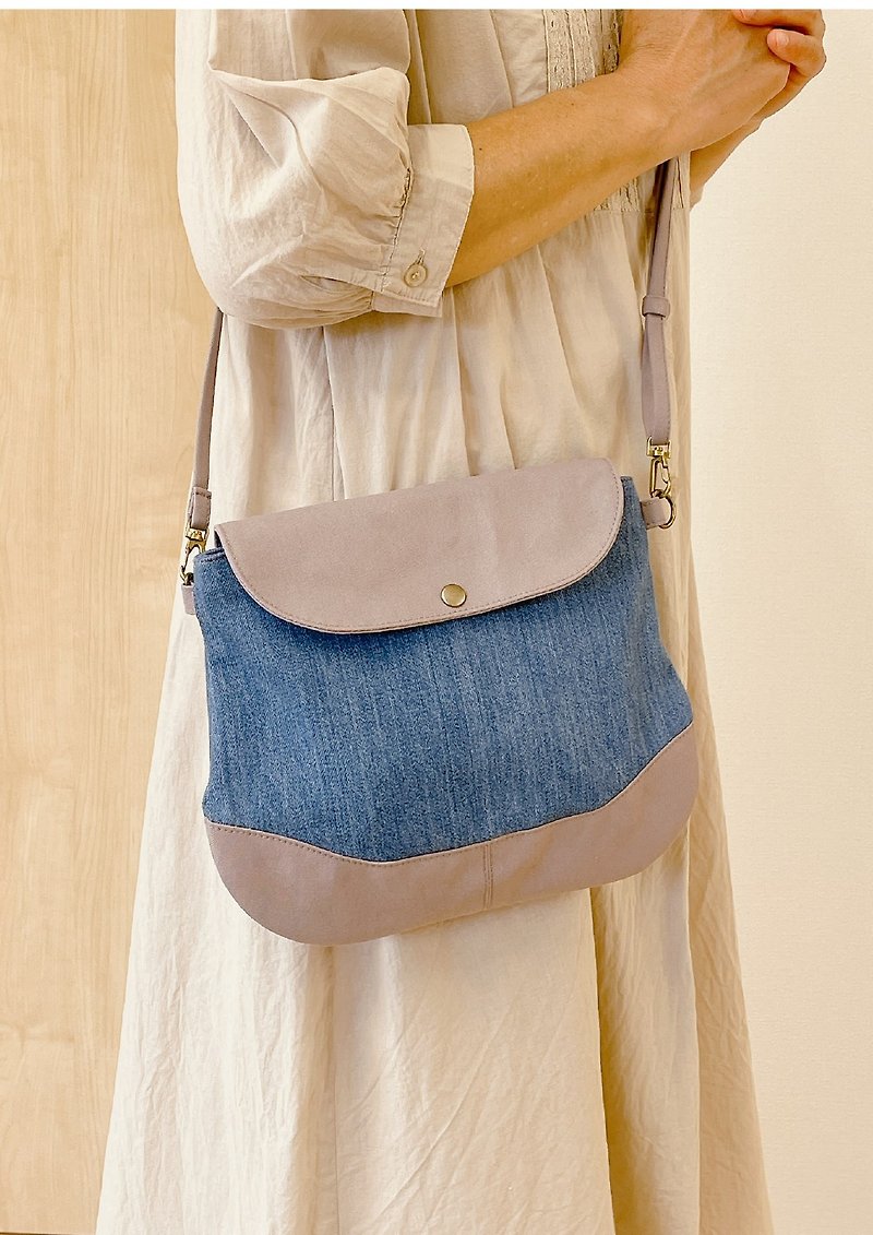 Okayama Denim Kurashiki Canvas Plump Shoulder Bag Bicolor Sacoche Travel Bleach Indigo x Purple - Messenger Bags & Sling Bags - Cotton & Hemp Purple