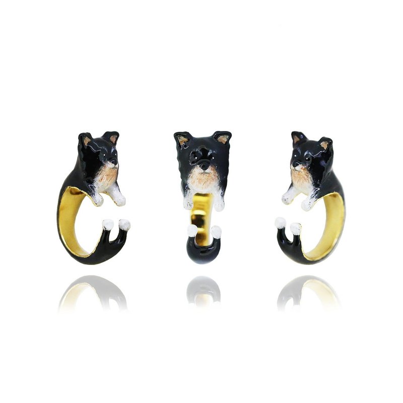 Long-haired Chihuahua (black) ring‧Handmade by craftsman‧18K gold and Bronze - แหวนทั่วไป - ทองแดงทองเหลือง 