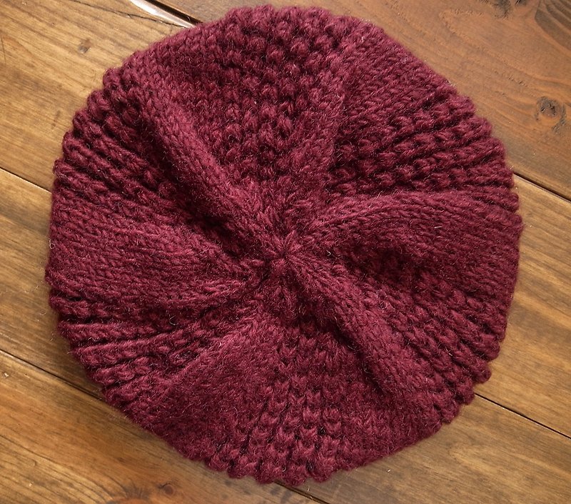 【樂拍子】純羊毛手編毛帽 貝蕾帽 Handmade in Nepal（紅） - 帽子 - 羊毛 紅色