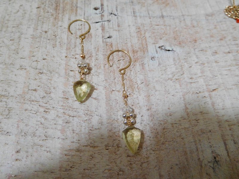 包14k金雙色檸檬石英耳環 可改夾 - 耳環/耳夾 - 其他材質 金色