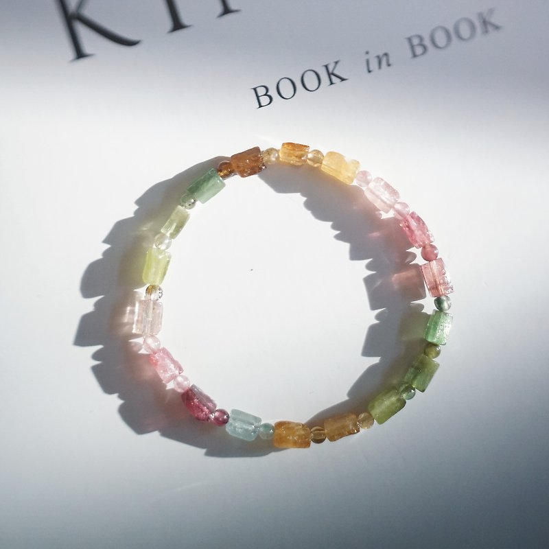 Rainbow after the rain - tourmaline bracelet Stone - สร้อยข้อมือ - เครื่องประดับพลอย หลากหลายสี