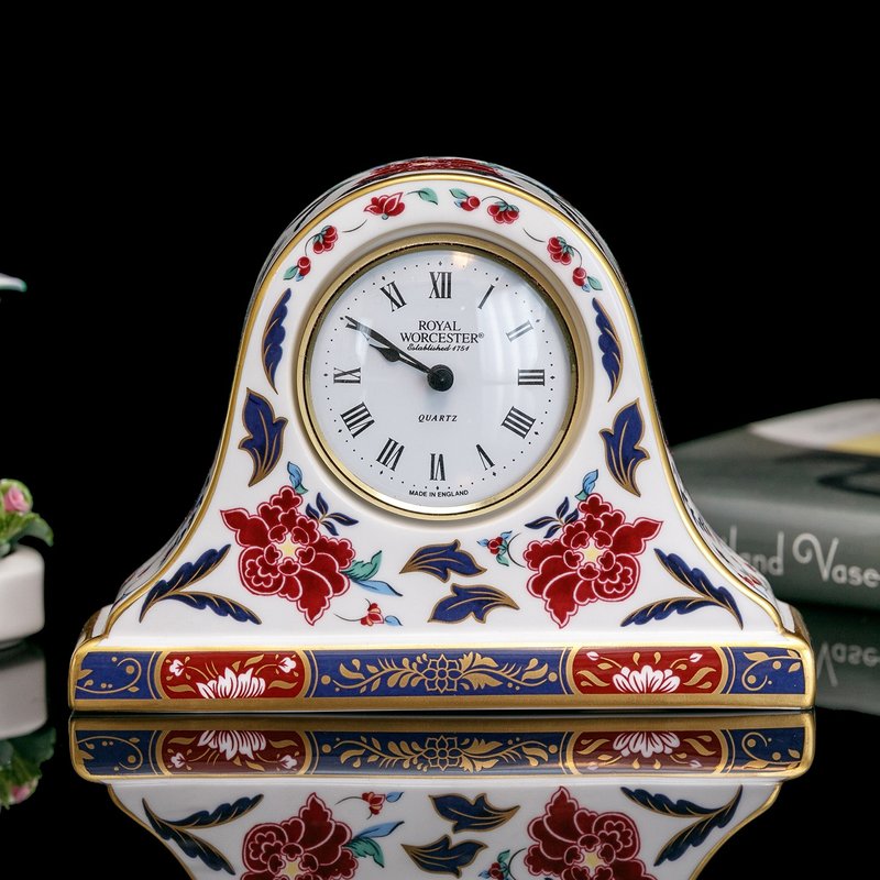 【皇家御製】Royal Worcester 1994攝政王花卉骨瓷座鐘時鐘 - 時鐘/鬧鐘 - 瓷 