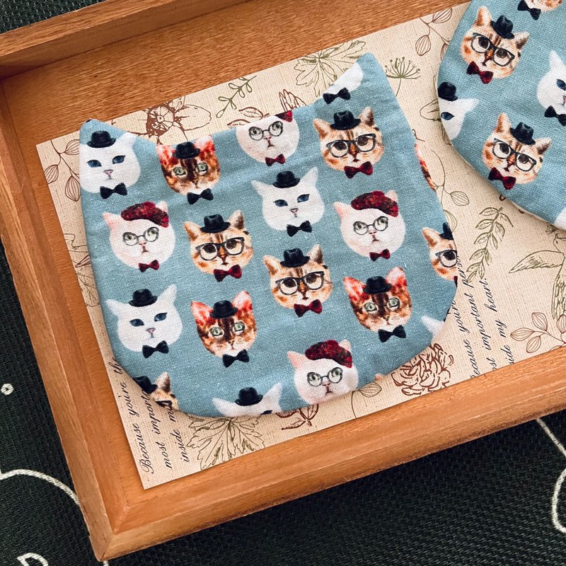 Zakka style handmade coasters Cat Gentlemen cat coasters [sustainable design] - Coasters - Cotton & Hemp Multicolor