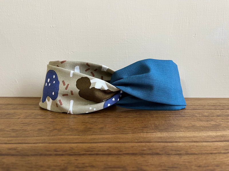 雙拼髮帶 / 童話小樹 - 藍 - 髮箍/髮帶 - 棉．麻 藍色