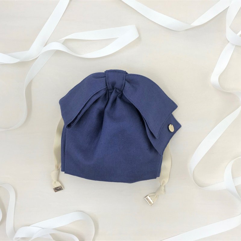 NEW Linen Twill Asymmetric Ribbon Drawstring Pouch Navy - Toiletry Bags & Pouches - Cotton & Hemp Blue