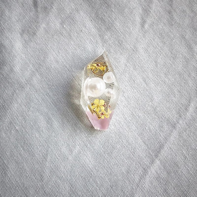 Lace Flower Transparent Gemstone Earrings-Pink Purple (316 Ear Pins / Spiral Clip-On) - Earrings & Clip-ons - Resin Purple