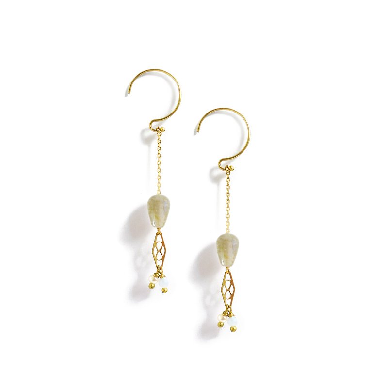 Ficelle | Handmade Brass Natural Stone Bracelet | [Labradorite] Walk with you - Ear Hook - ต่างหู - เครื่องเพชรพลอย 