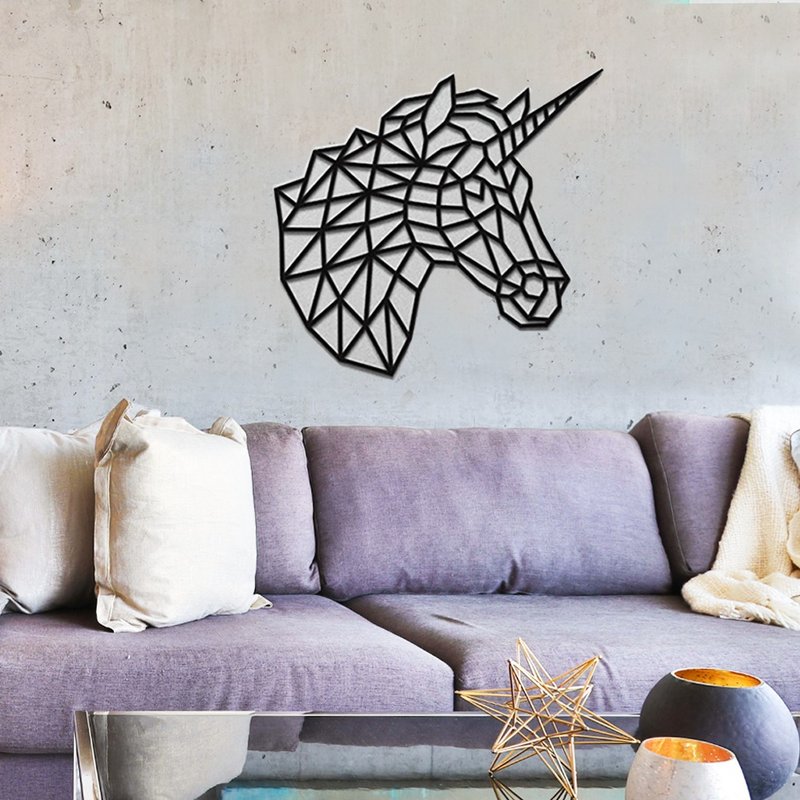 Handmade geometric wall decoration magic unicorn wooden combination black wall sticker - Wood, Bamboo & Paper - Wood Black