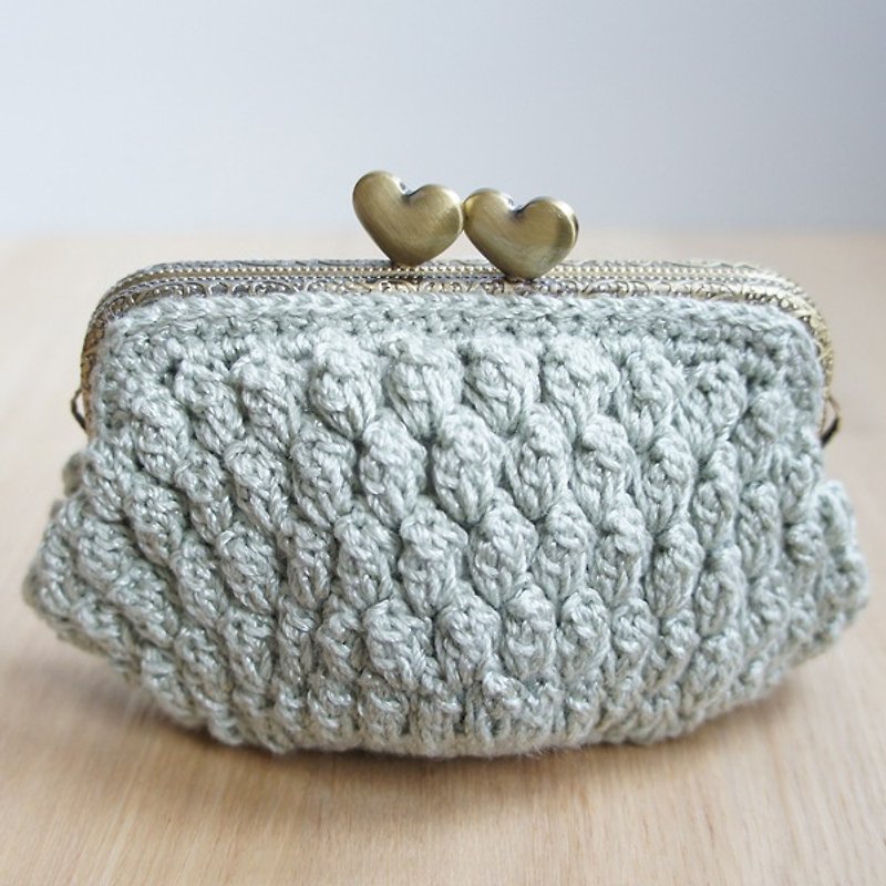 Ba-ba handmade ☆ Popcorn crochet coinpurse (No. C877) - Toiletry Bags & Pouches - Other Materials Gray