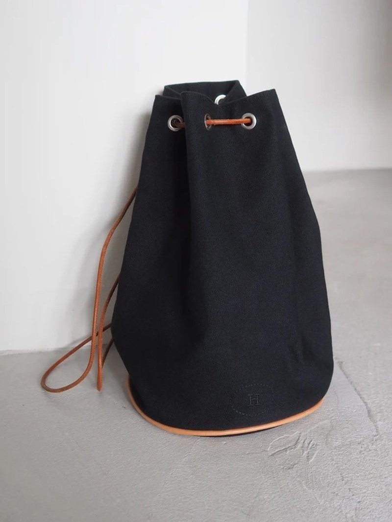 HERMÈS Polochon Mimile Backpack エルメス ポロションミミル バックパック ネイビー ベージュ ヴィンテージ - 後背包/背包/書包 - 棉．麻 藍色