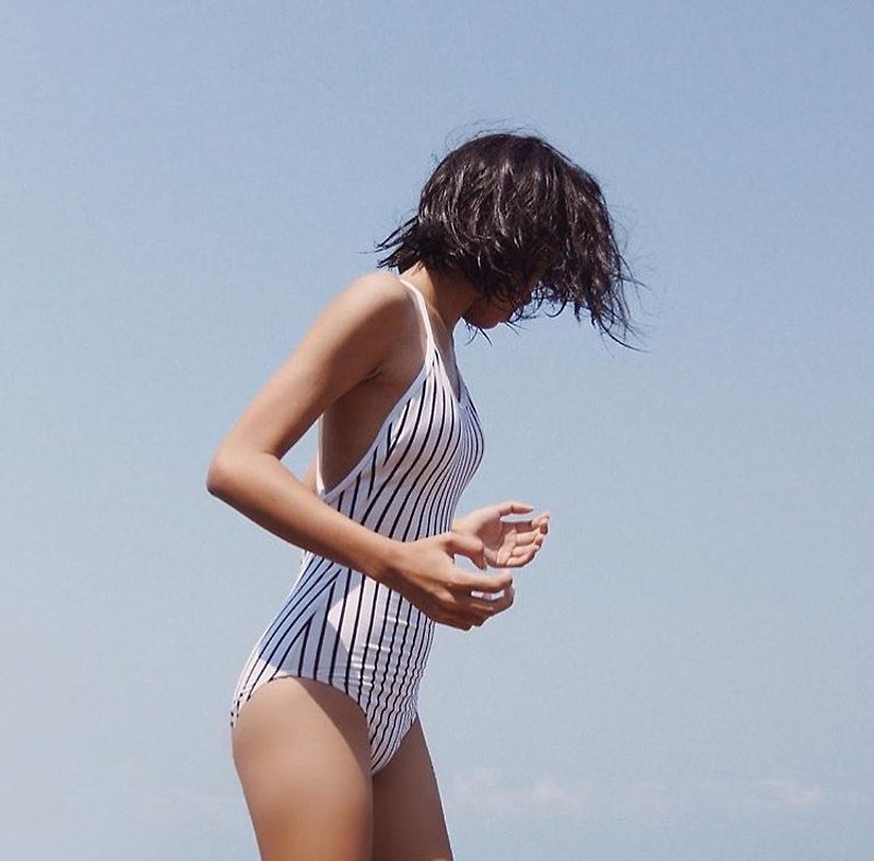 Other Materials Women's Swimwear White - Crossback - stripe-white (Size L)