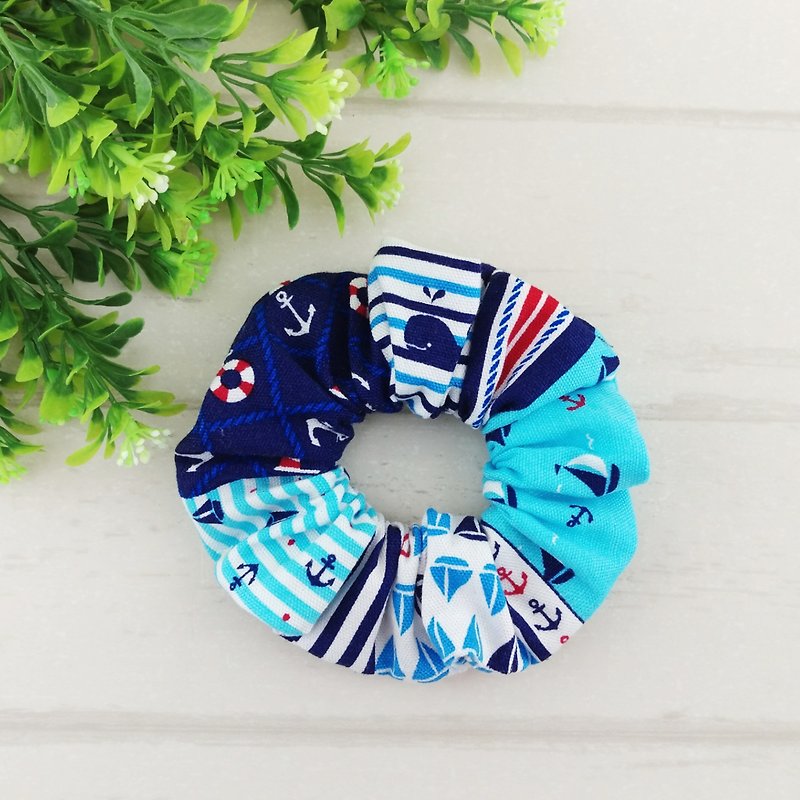 Blue ocean wind. Handmade donut hair bundle / large intestine ring - Hair Accessories - Cotton & Hemp Blue