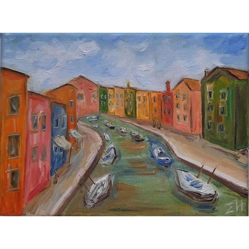 Venice oil painting Italy oil painting Burano painting - 海報/掛畫/掛布 - 棉．麻 多色