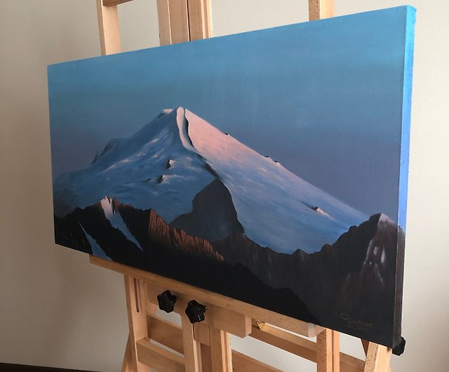 キャンバスにオリジナルの油絵山の風景雪のアートワーク青い絵